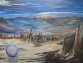 Exposition ' Le monde des sphères', Huile sur toile de Hubert Deguyon
