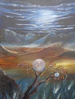 Exposition ' Le monde des sphères', Huile sur toile de Hubert Deguyon