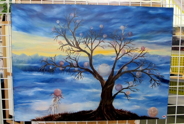 Exposition ' Le monde des sphères', Huile sur toile de Hubert Deguyon